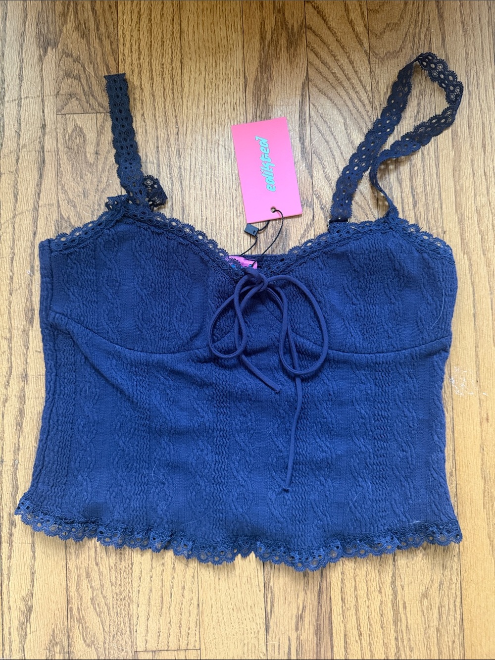 Edikted Navy Lace-Trim Knit Cami